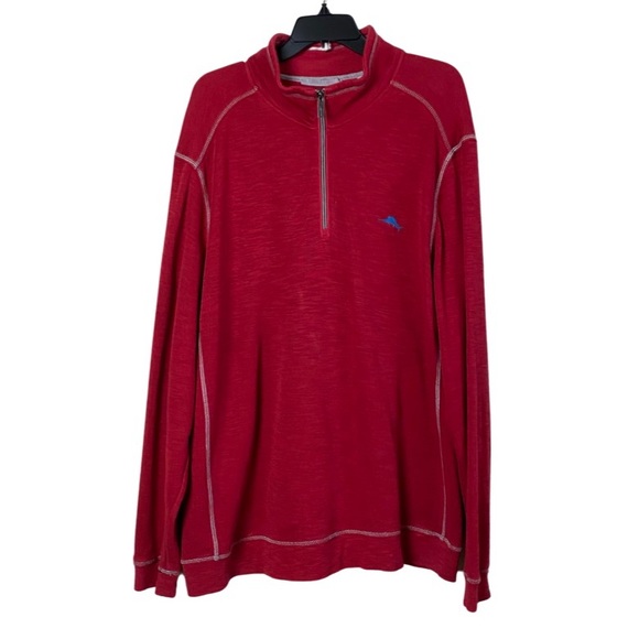 SOLDTommy Bahama Sweater Red 1/4 Zip Mock Neck Pullover Cotton Size XXL - Picture 2 of 11